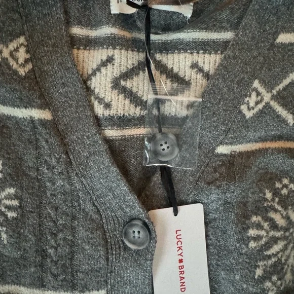 Lucky Brand Gray and White Long Sleeve belted sweater Dress- new with tags - Picture 2 of 5